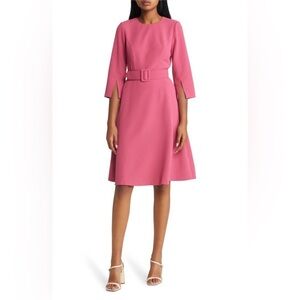 Eliza J Belted Solid Pink A-Line Split Sleeve Knee-Length Dress Size 10